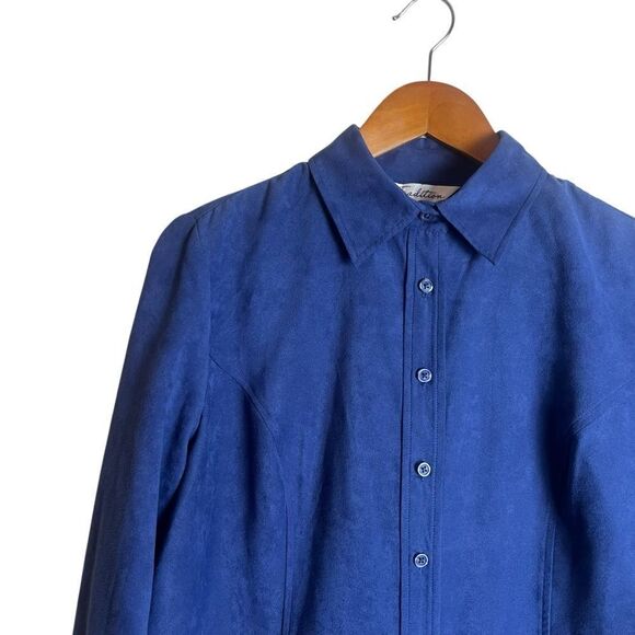 Tradition blue faux suede like button up shirt. Size 10 - Picture 2 of 8